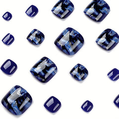 24pcs Square Press On Toe Nails Kit Glossy Full Cover Stick On for Y2K Look