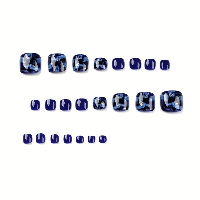 24pcs Square Press On Toe Nails Kit Glossy Full Cover Stick On for Y2K Look