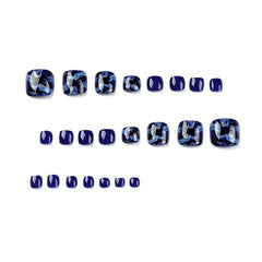 24pcs Square Press On Toe Nails Kit Glossy Full Cover Stick On for Y2K Look