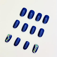 24pcs French Tip Press On Nails Short Oval Rhinestone False Nails for Women