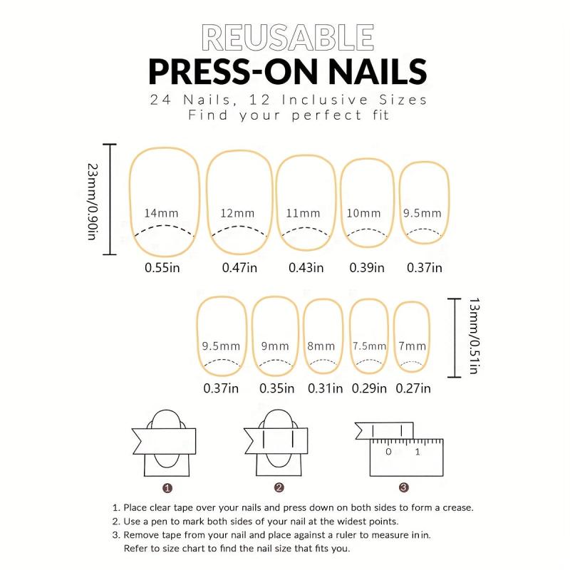 24pcs French Tip Press On Nails Short Oval Rhinestone False Nails for Women