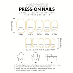 24pcs French Tip Press On Nails Short Oval Rhinestone False Nails for Women