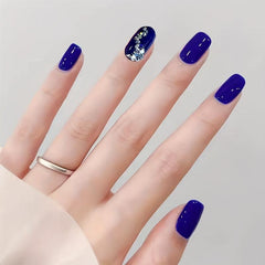 24pcs French Tip Press On Nails Short Oval Rhinestone False Nails for Women
