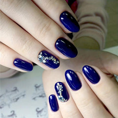 24pcs French Tip Press On Nails Short Oval Rhinestone False Nails for Women