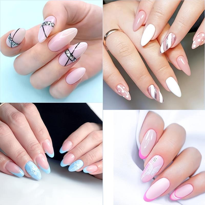 240pcs Frosted Almond Nail Tips - Full or Half Cover Stiletto False Nails