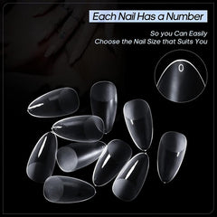 240pcs Frosted Almond Nail Tips - Full or Half Cover Stiletto False Nails