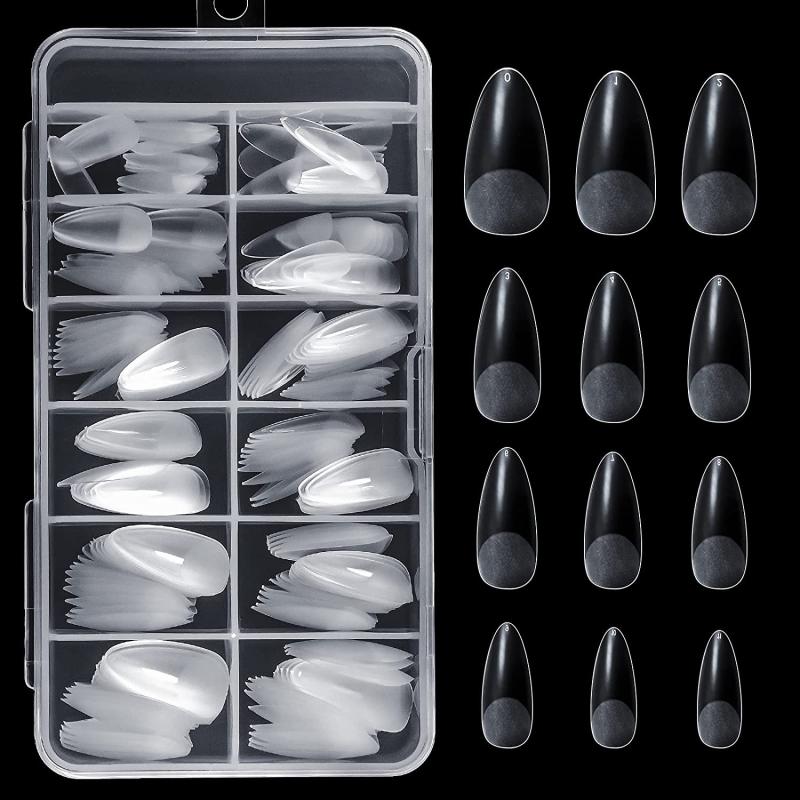 240pcs Frosted Almond Nail Tips - Full or Half Cover Stiletto False Nails