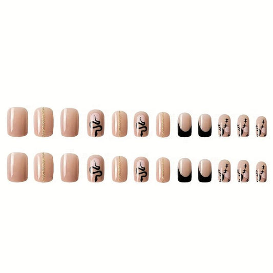 24pcs Snake Moon Tip Press On Nails Glue Sticker File