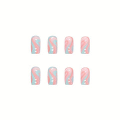 24 Glossy Lake Swirl Press On Nails Full Cover Acrylic Tips for Women and Girls