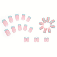 24 Glossy Lake Swirl Press On Nails Full Cover Acrylic Tips for Women and Girls