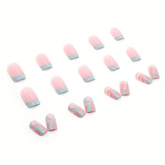 24 Glossy Lake Swirl Press On Nails Full Cover Acrylic Tips for Women and Girls