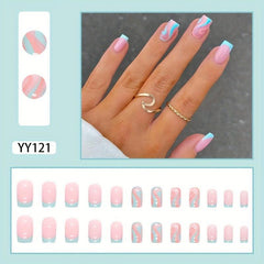 24 Glossy Lake Swirl Press On Nails Full Cover Acrylic Tips for Women and Girls