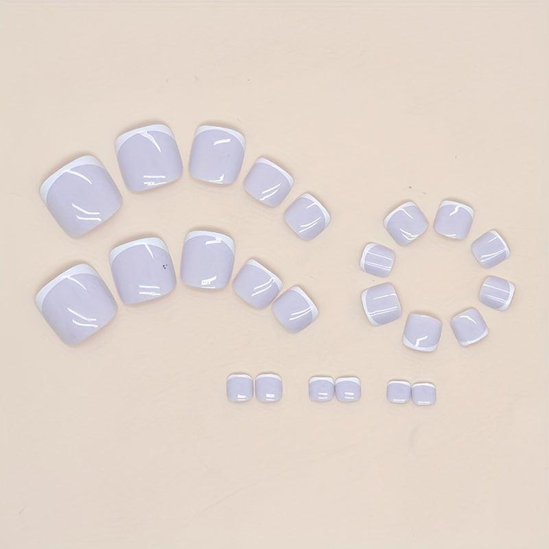 24pcs Glossy French Tip Press On Toenails for Summer Parties