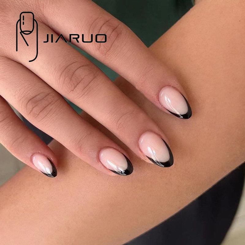 24pcs Nude French Press On Nails Short Almond Acrylic False Nails
