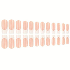 24pcs Glossy Pink Press On Nails French Edge Medium Square Coffin False Nails