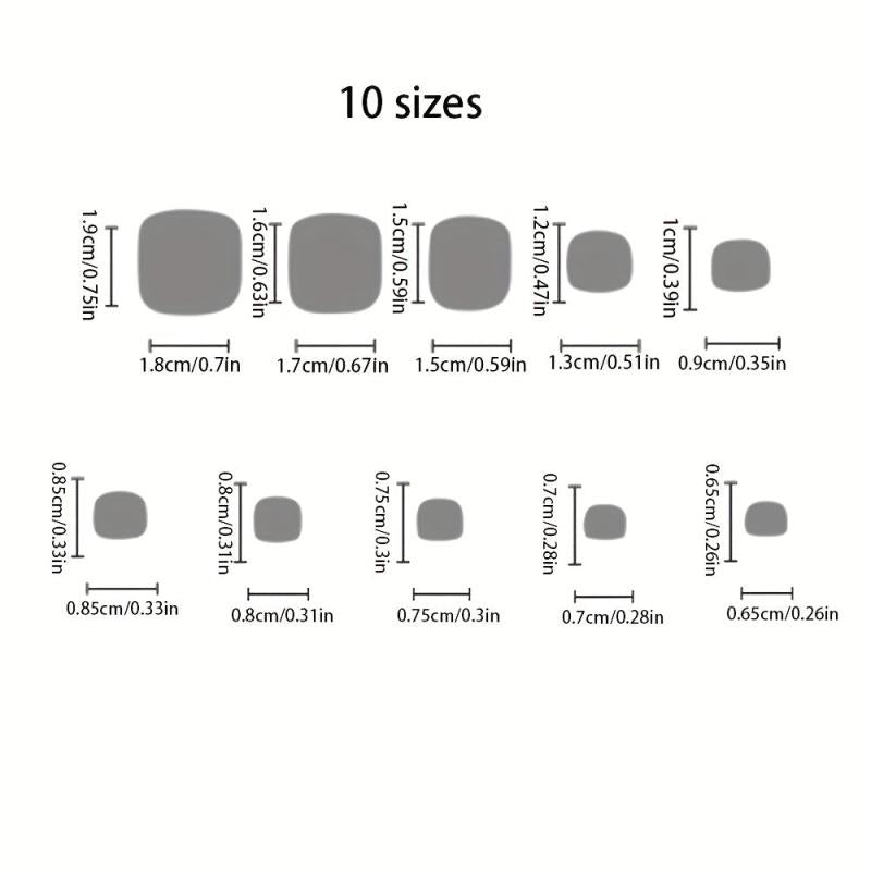 100 Pcs Short Square Toenail Tips Acrylic False Toenail Tips with Box 10 Sizes