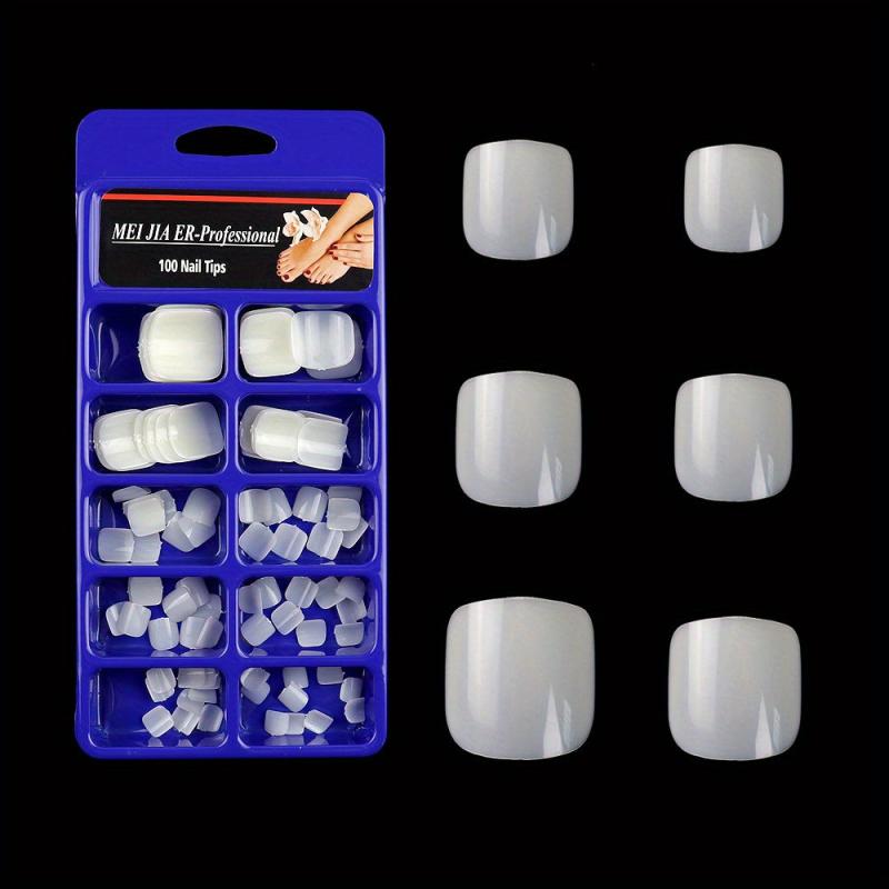 100 Pcs Short Square Toenail Tips Acrylic False Toenail Tips with Box 10 Sizes