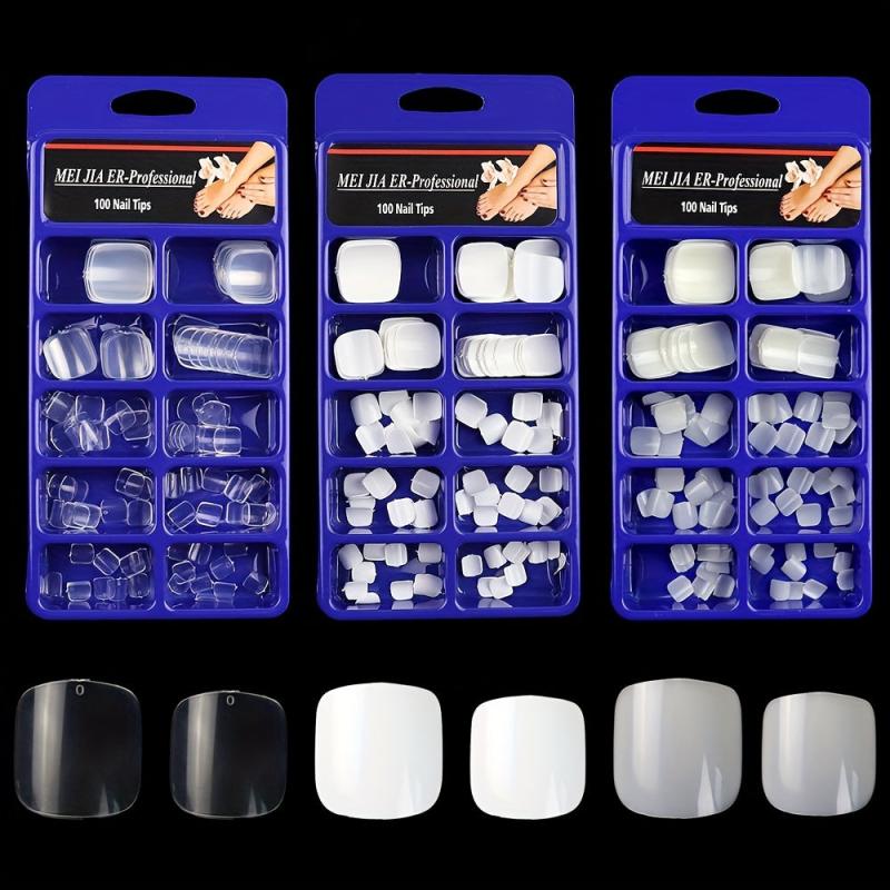 100 Pcs Short Square Toenail Tips Acrylic False Toenail Tips with Box 10 Sizes