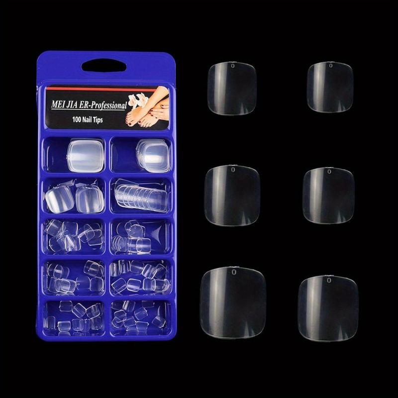 100 Pcs Short Square Toenail Tips Acrylic False Toenail Tips with Box 10 Sizes
