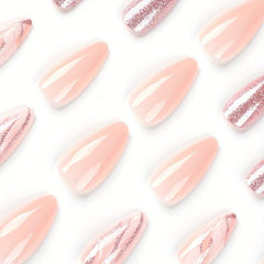 24 pcs Glossy Marbled Press On Nails w/ Silver Glitter Sequin