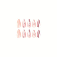 24 pcs Glossy Marbled Press On Nails w/ Silver Glitter Sequin