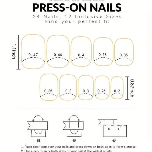 French Tip Glitter Press On Nails for Women and Girls