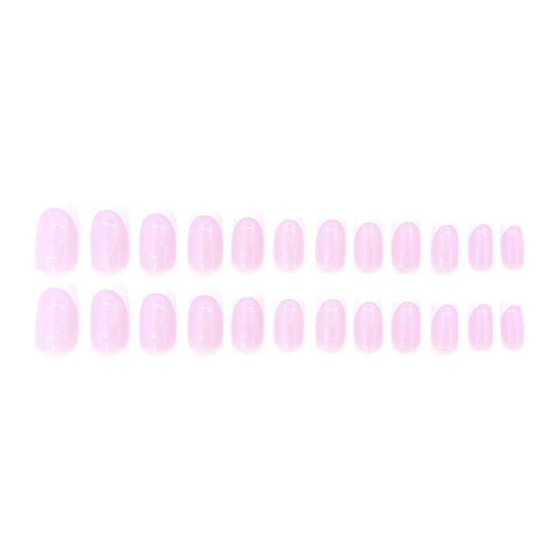 French Tip Pink Press On Nails Full Cover Coffin Short Length
