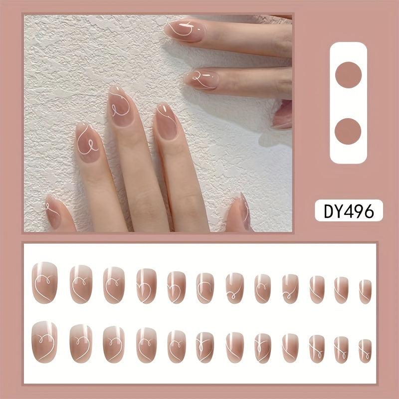 24pcs Reusable Oval Nude Pink Press On Nails for Weddings