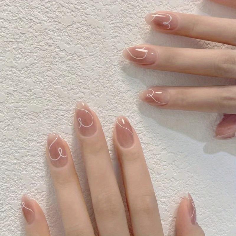 24pcs Reusable Oval Nude Pink Press On Nails for Weddings
