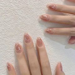 24pcs Reusable Oval Nude Pink Press On Nails for Weddings