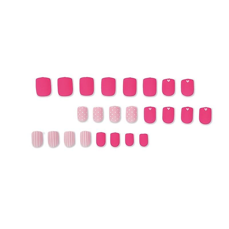 Glossy Coffin Pink Spot Press On Nails for Women