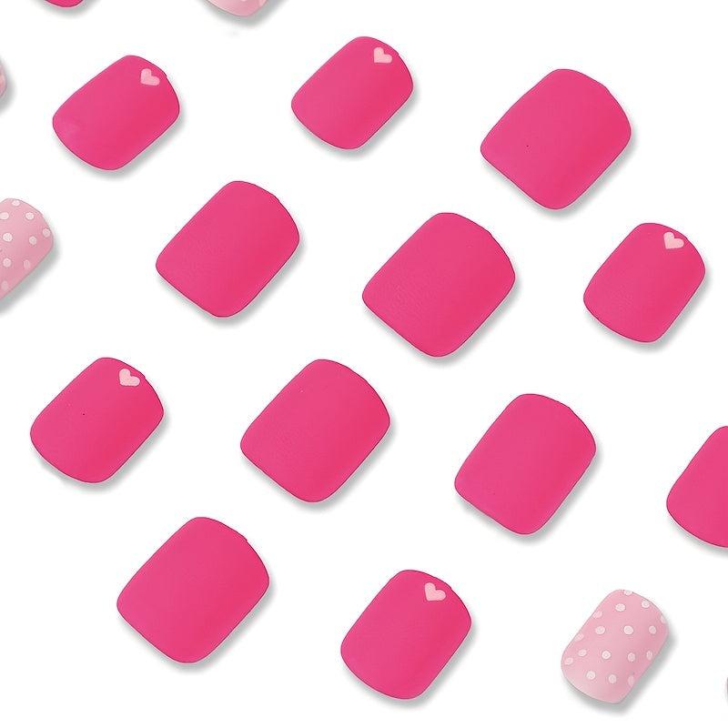 Glossy Coffin Pink Spot Press On Nails for Women