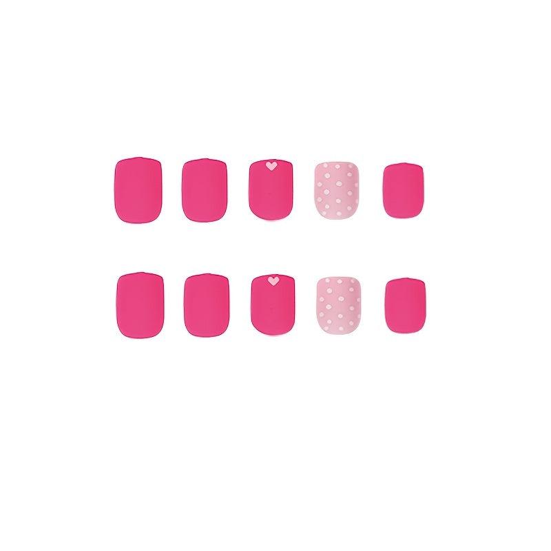 Glossy Coffin Pink Spot Press On Nails for Women