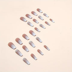 24pcs Gradient Glossy Press On Nails with Glitter Sequin for Women and Girls