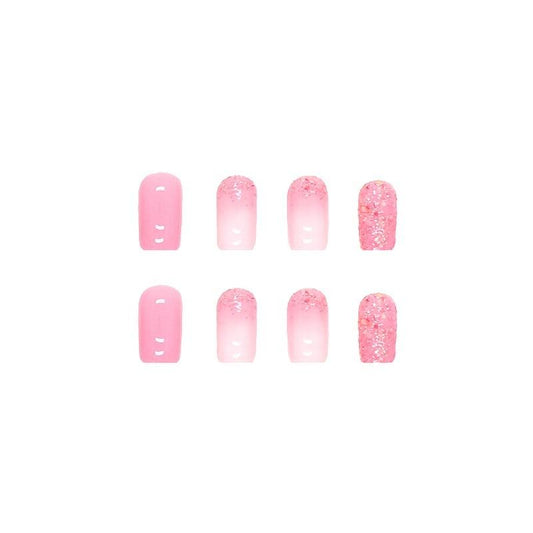 24 Pcs Pink Rhinestone Press On Nails with Jelly Glue