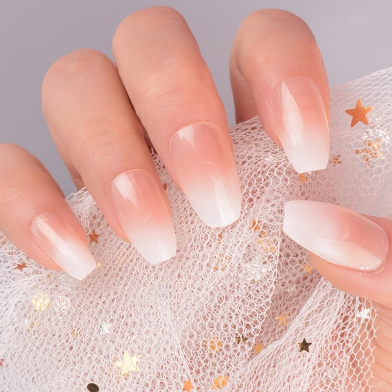 24pcs Pink Gradient Acrylic Nail Kits with Glue and Nail File