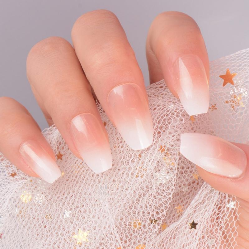 24pcs Pink Gradient Acrylic Nail Kits with Glue and Nail File