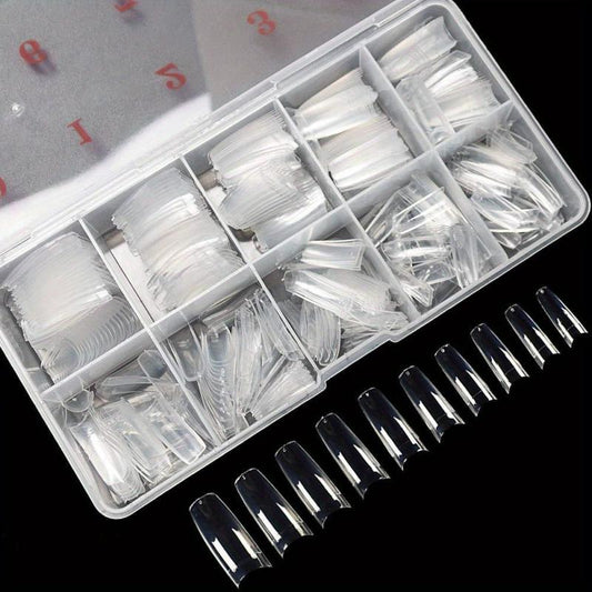 500 Clear French Acrylic Nail Tips Half Cover Coffin False Nails