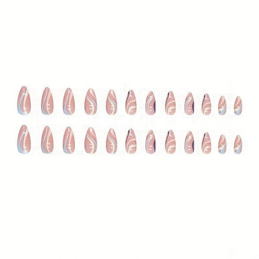 24pcs Almond Press On Nails Swirl European American Style False Nails