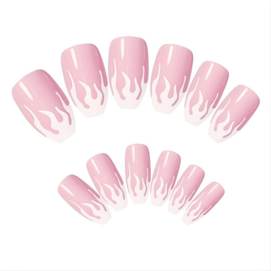 24 pcs Pink Flame False Nails DIY French Finger Nails for Women Girls