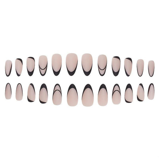 Matte Almond Shape Press On Nails Set with Art Stripes - 24 pcs