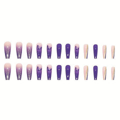 24 pcs Gradient Acrylic Press On Nails Rhinestones Glitter Stick On Tips