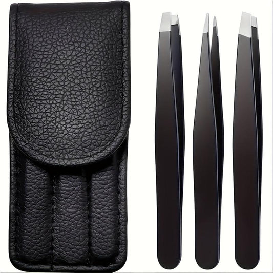 4pcs Stainless Steel Eyebrow Tweezers with Case
