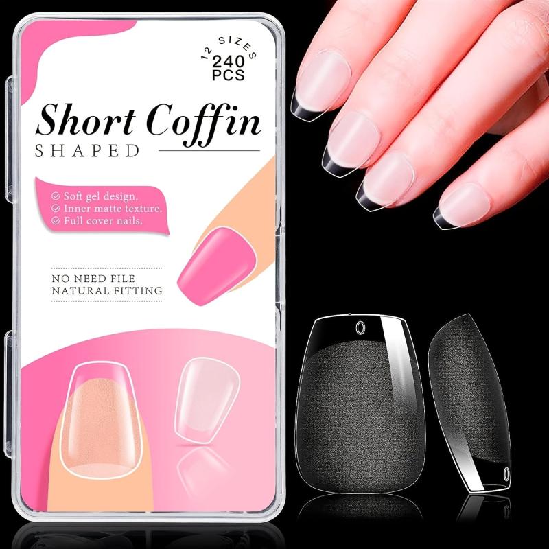 240pcs Soft Gel Nail Tips Pre Shaped Half Matte for DIY Nail Extensions