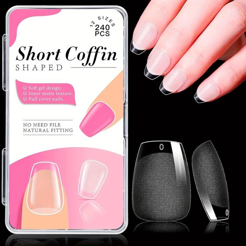 240pcs Soft Gel Nail Tips Pre Shaped Half Matte for DIY Nail Extensions