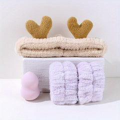 4pcs Makeup Sponge Headband & Wrist Washband Kit - Microfiber Towel Spa Headband