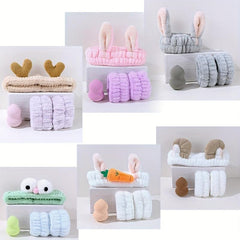 4pcs Makeup Sponge Headband & Wrist Washband Kit - Microfiber Towel Spa Headband