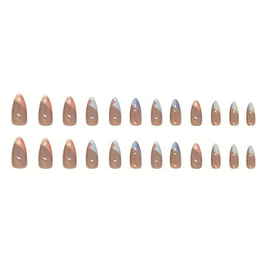 24pc Gradient Glitter Press On Nails with Golden Accents