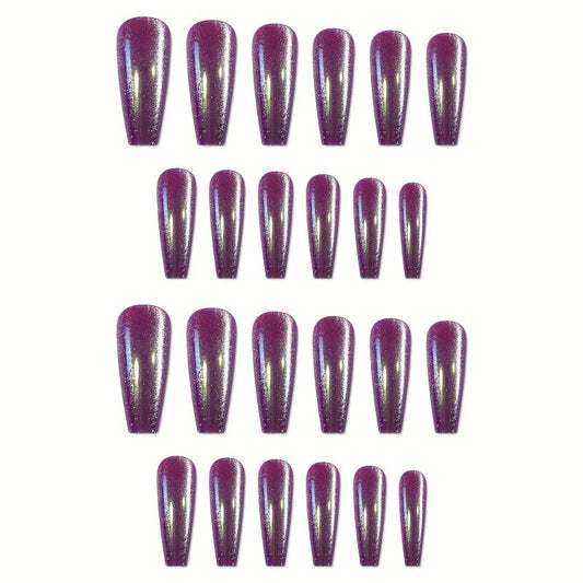 24pcs Purple Gradient Cat Eye Press On Nails Full Cover Long F