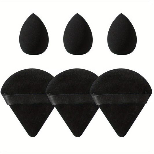 6pcs Makeup Sponge Puff Kit for Face - Mini & Fan Shaped Soft Velvet Puffs